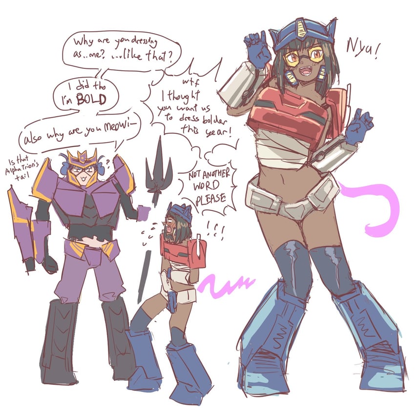optimus prime, megatron, d-16, orion pax, and megatronus (transformers and 2 more) drawn by anjuro_zeeku