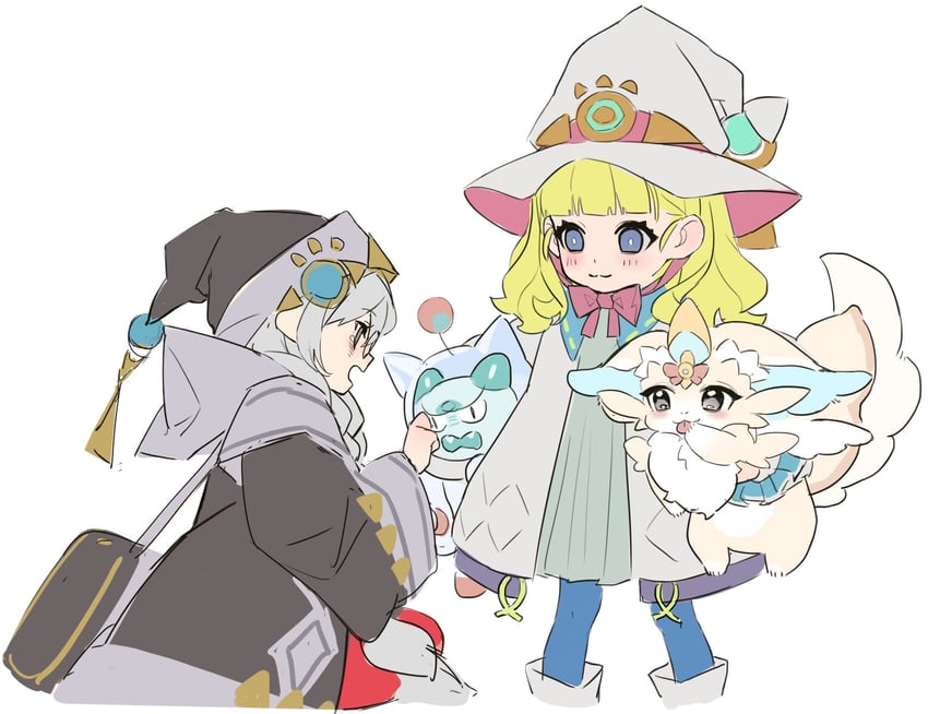 diabellstar the black witch, diabellze the original sinkeeper, astellar of the white forest, elzette of the white forest, purrely, and 1 more (yu-gi-oh!) drawn by red_cucumber