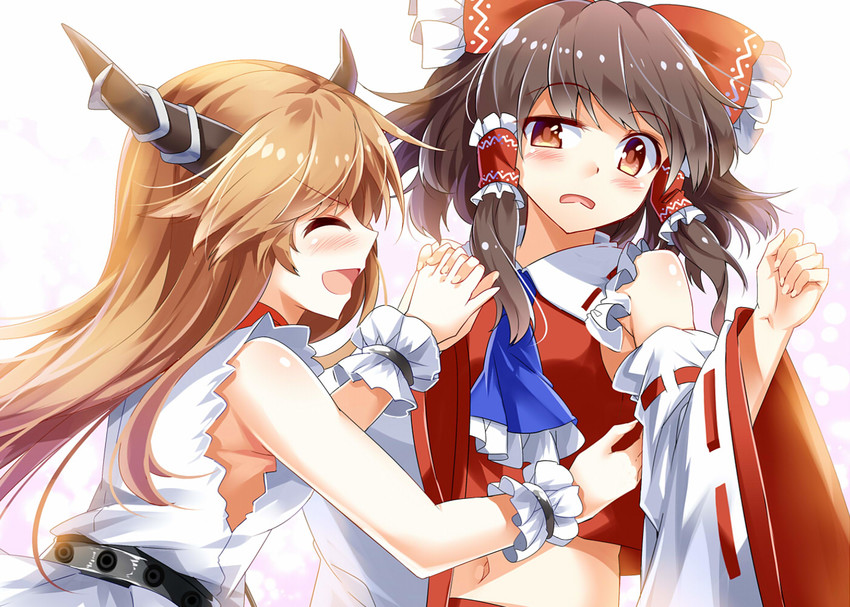 hakurei reimu and ibuki suika (touhou) drawn by e.o.