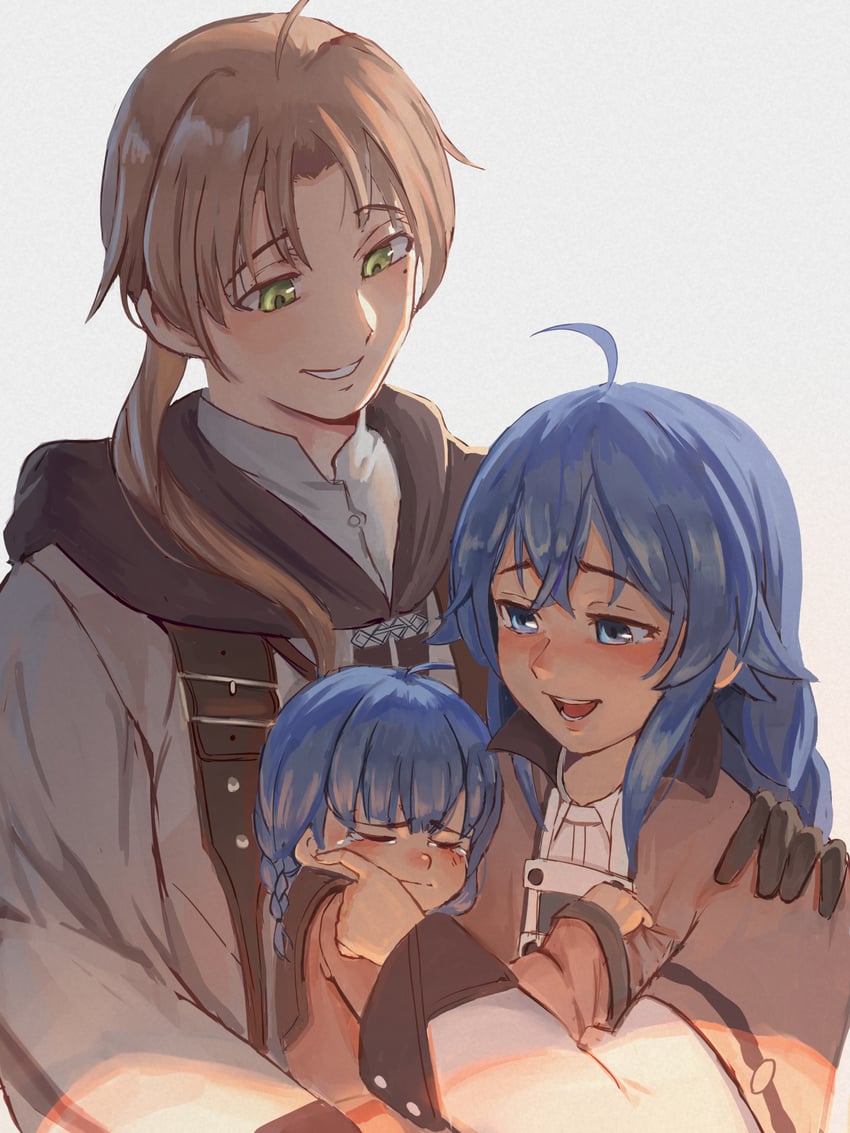 roxy migurdia, rudeus greyrat, and lara greyrat (mushoku tensei) drawn by blixadon