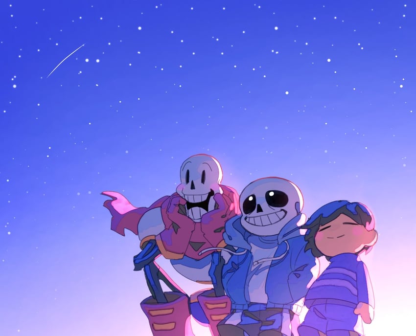 frisk, sans, and papyrus (undertale) drawn by noah_(rokoroko)