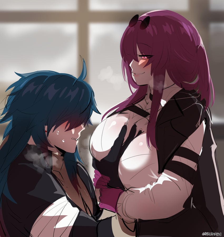 kafka and blade (honkai and 2 more) drawn by kurenaiz_(kuayrenaiz)