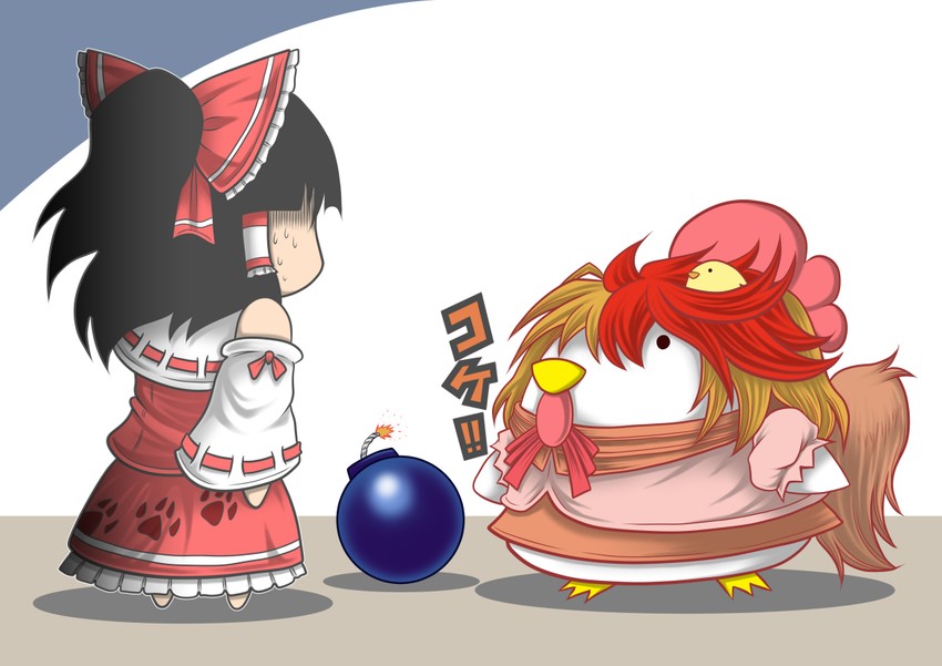 hakurei reimu and niwatari kutaka (touhou and 1 more) drawn by hidefu_kitayan