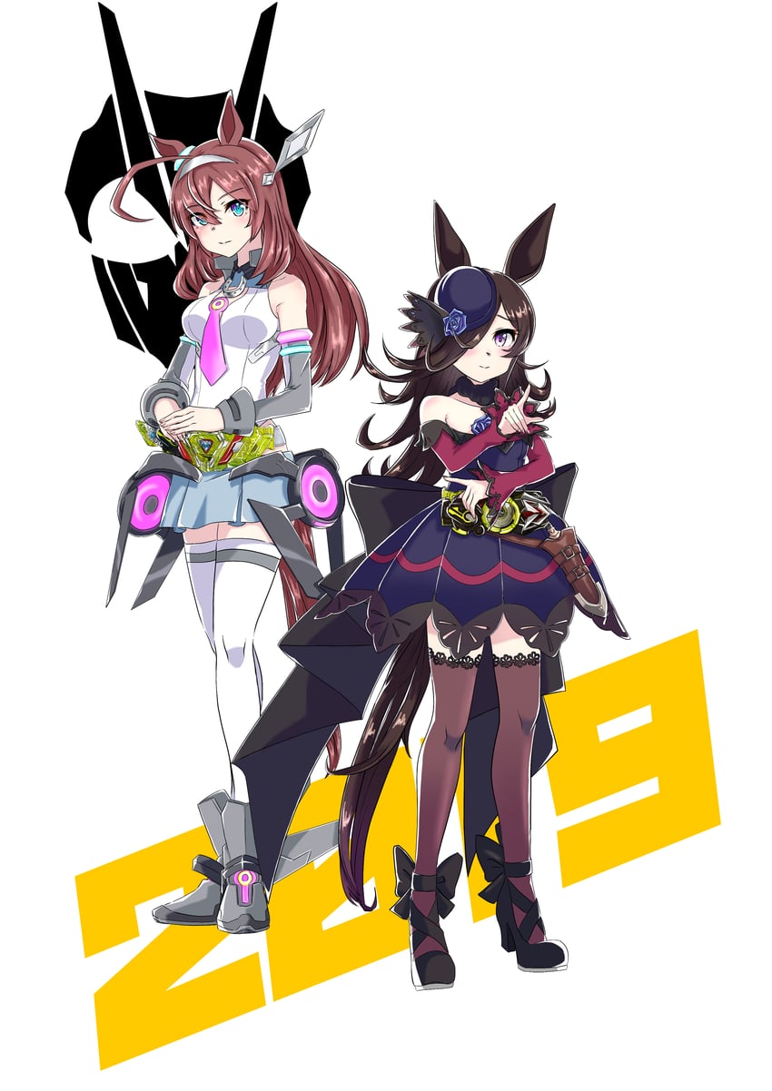 rice shower, mihono bourbon, kamen rider zero-one, and kamen rider zero-two (umamusume and 3 more) drawn by fukazume_extreme