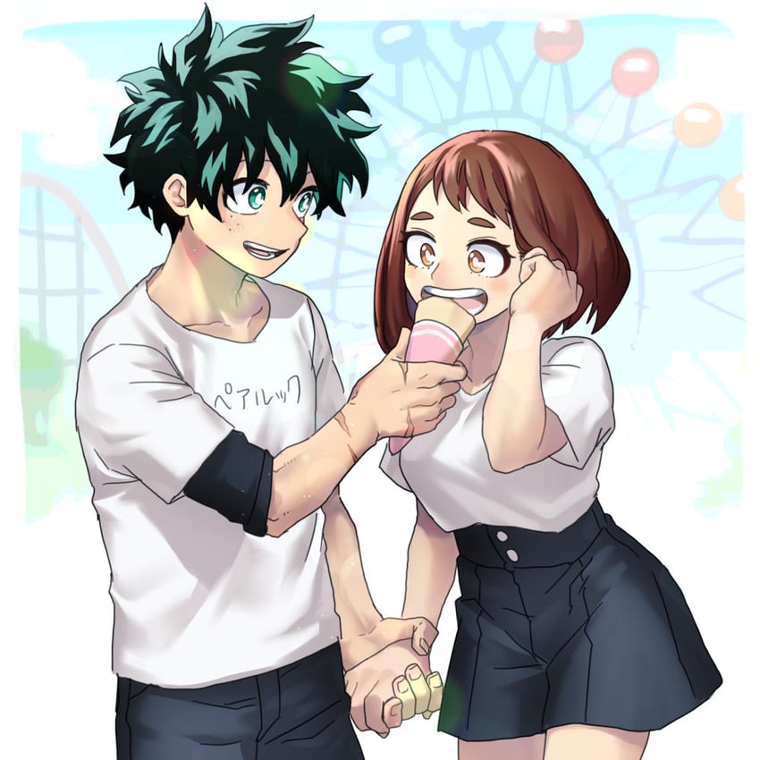 midoriya izuku and uraraka ochaco (boku no hero academia) drawn by hk_(nt)