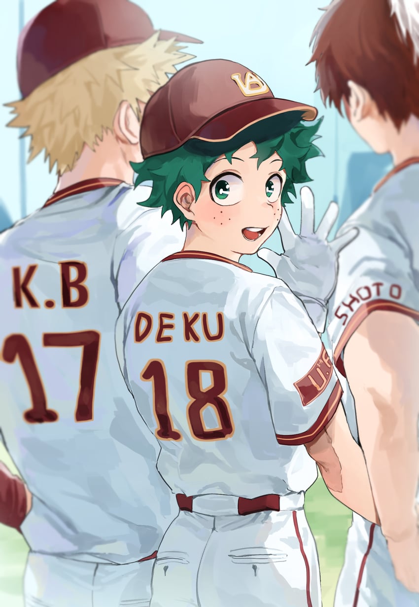 midoriya izuku, bakugou katsuki, and todoroki shoto (boku no hero academia) drawn by ae030