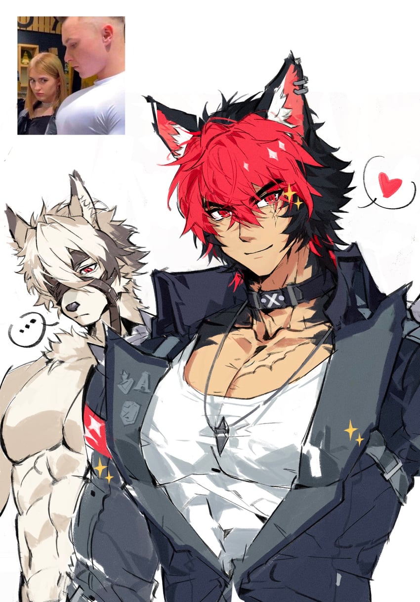 von lycaon and komano manato (zenless zone zero) drawn by haru41113