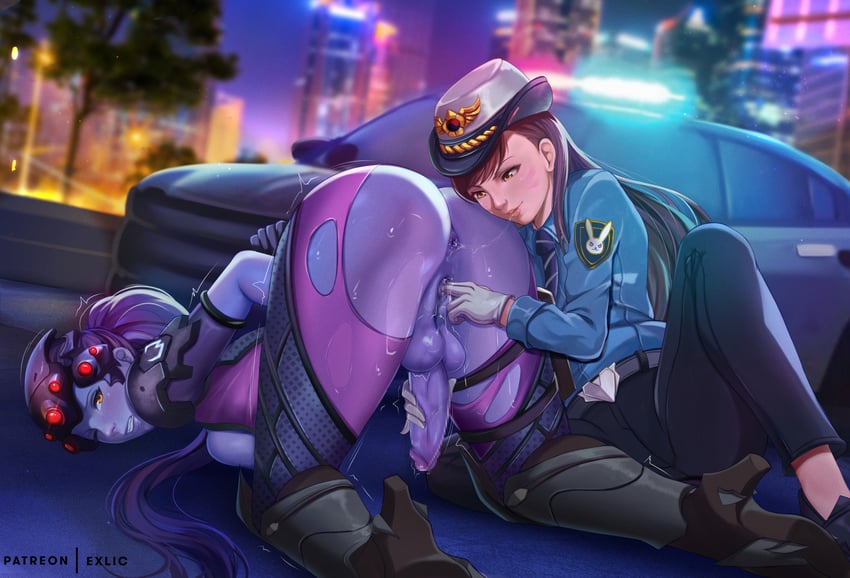 d.va, widowmaker, and officer d.va (overwatch and 1 more) drawn by exlic