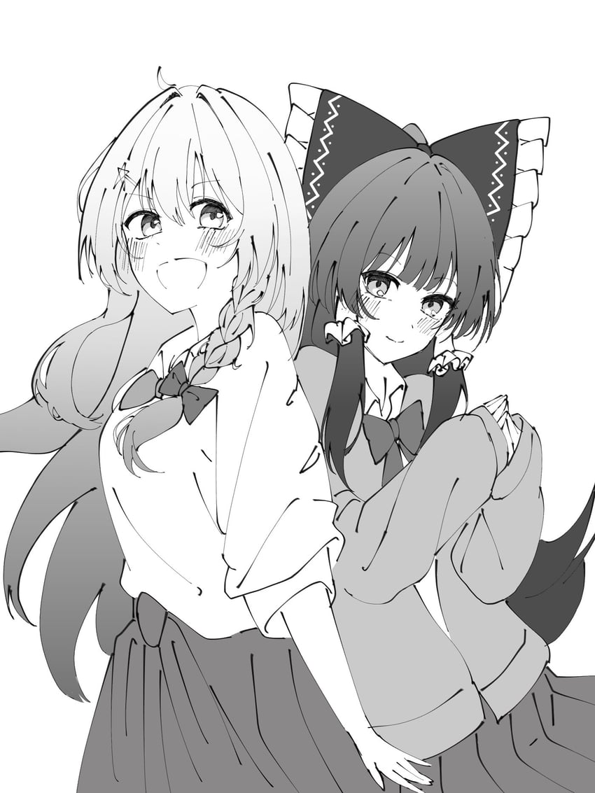 hakurei reimu and kirisame marisa (touhou) drawn by cure_musuka