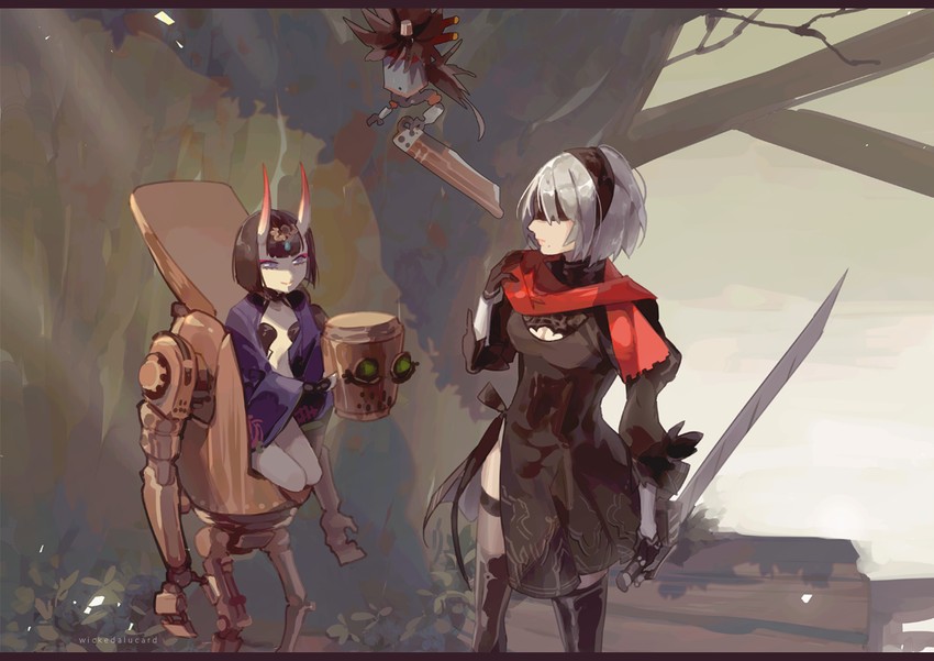 2b, shuten douji, mikasa ackerman, pod, sol badguy, and 3 more (fate and 5 more) drawn by ian_olympia