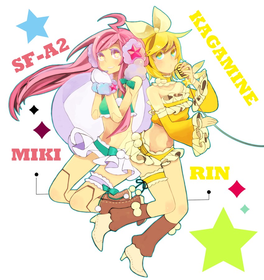 kagamine rin and sf-a2 miki (vocaloid) drawn by pan_(kumahshuan)