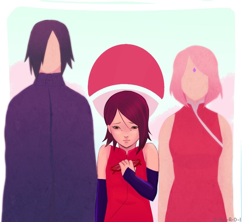 haruno sakura, uchiha sasuke, and uchiha sarada (naruto and 1 more) drawn by shiroi-sakura
