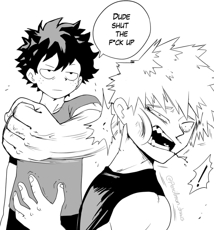 midoriya izuku and bakugou katsuki (boku no hero academia) drawn by pencilman_draws