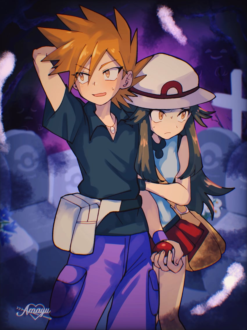 blue oak, leaf, and pokemon tower ghost (pokemon and 1 more) drawn by amayu_(amaamailust)