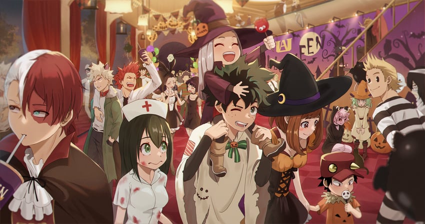 midoriya izuku, bakugou katsuki, uraraka ochaco, todoroki shoto, asui tsuyu, and 12 more (boku no hero academia) drawn by matsumotoshinnnosuke