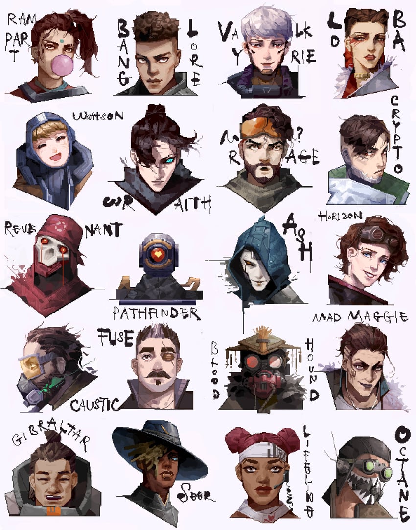 wattson, wraith, crypto, octane, valkyrie, and 16 more (apex legends) drawn by shizhen36