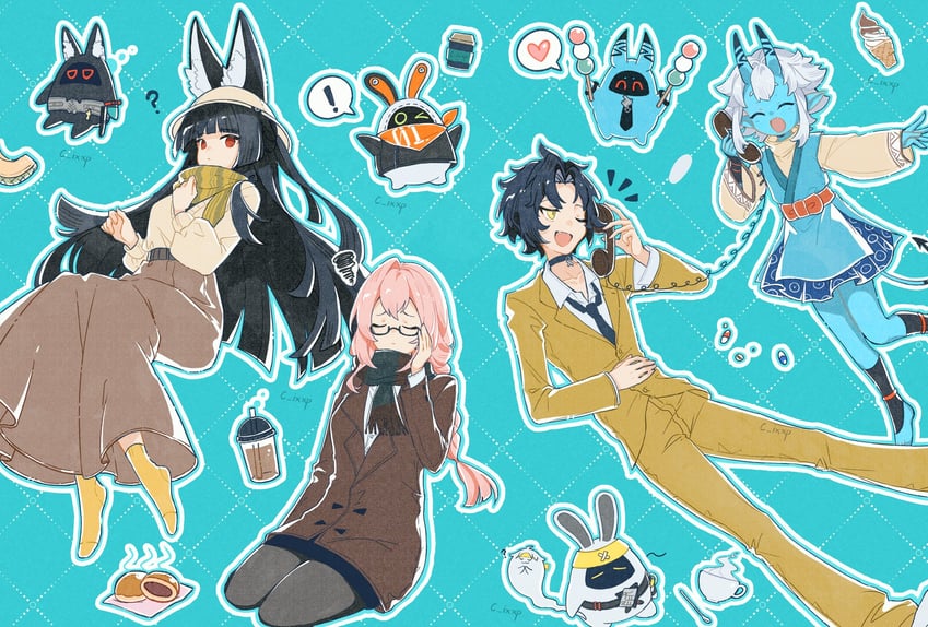 hoshimi miyabi, tsukishiro yanagi, eous, soukaku, and asaba harumasa (zenless zone zero) drawn by c_ixxp