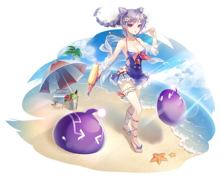 keqing, slime, and electro slime (genshin impact) drawn by karen_(navy_42)