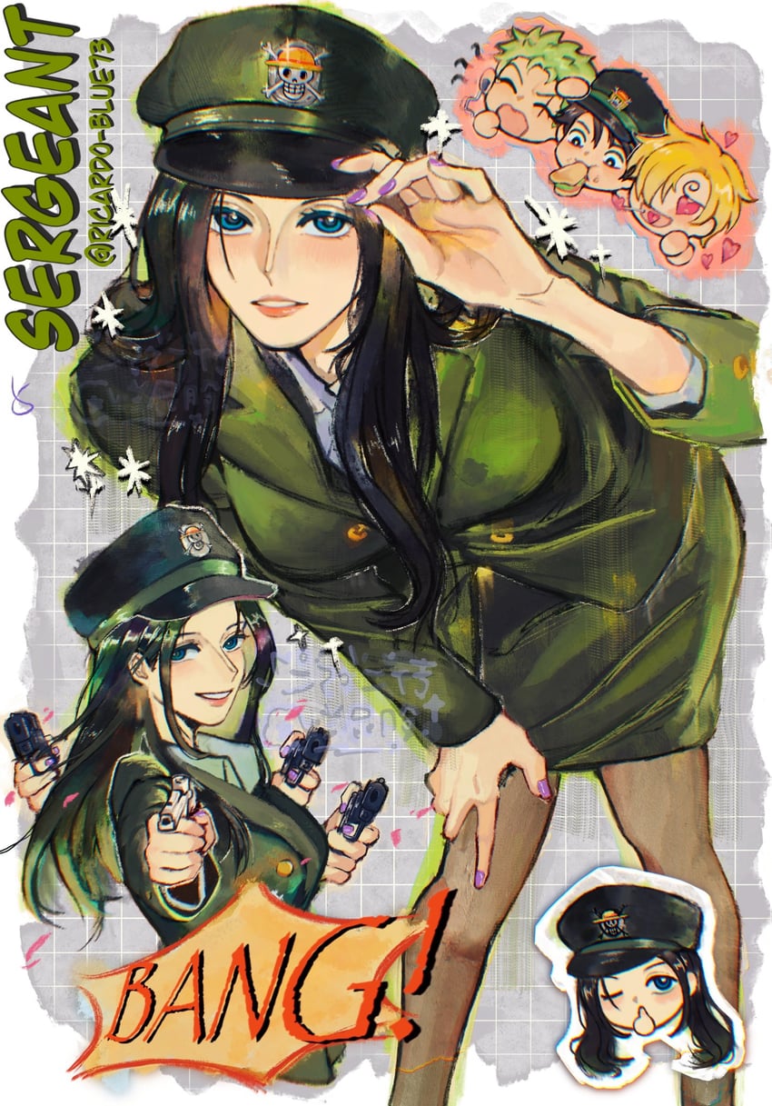monkey d. luffy, nico robin, roronoa zoro, and sanji (one piece) drawn by yoki_(ricardo_blue73)