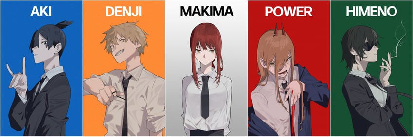 makima, power, denji, hayakawa aki, and himeno (chainsaw man) drawn by aoi_(altea0923)
