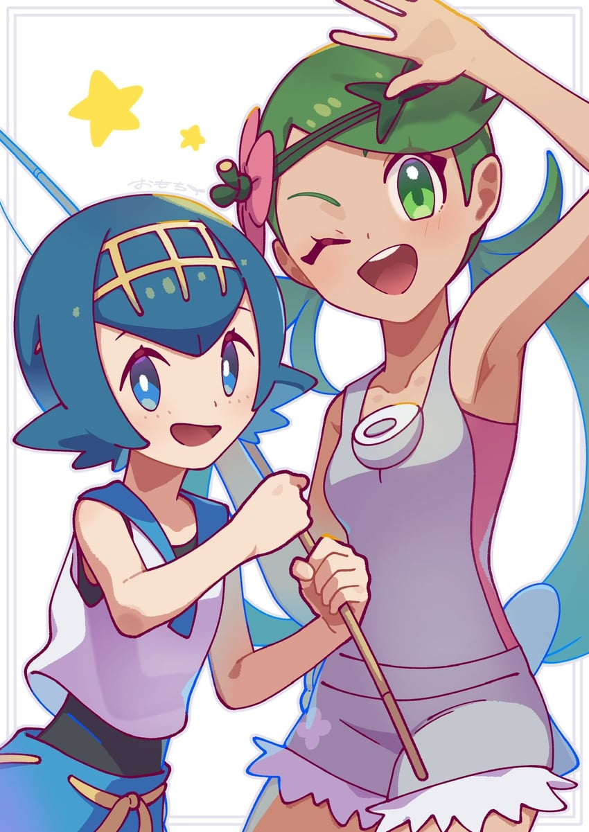 lana and mallow (pokemon and 1 more) drawn by omochi_(omotimotittona3)