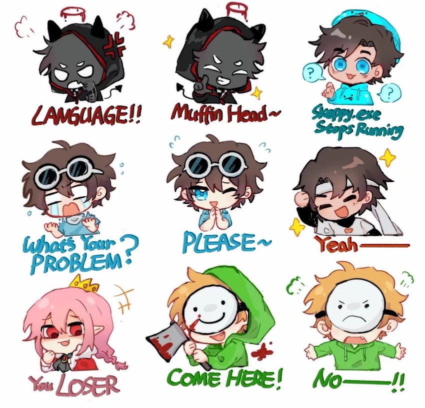 technoblade, badboyhalo, dream, skeppy, sapnap, and 1 more (minecraft youtube and 1 more) drawn by wangling_yinduren