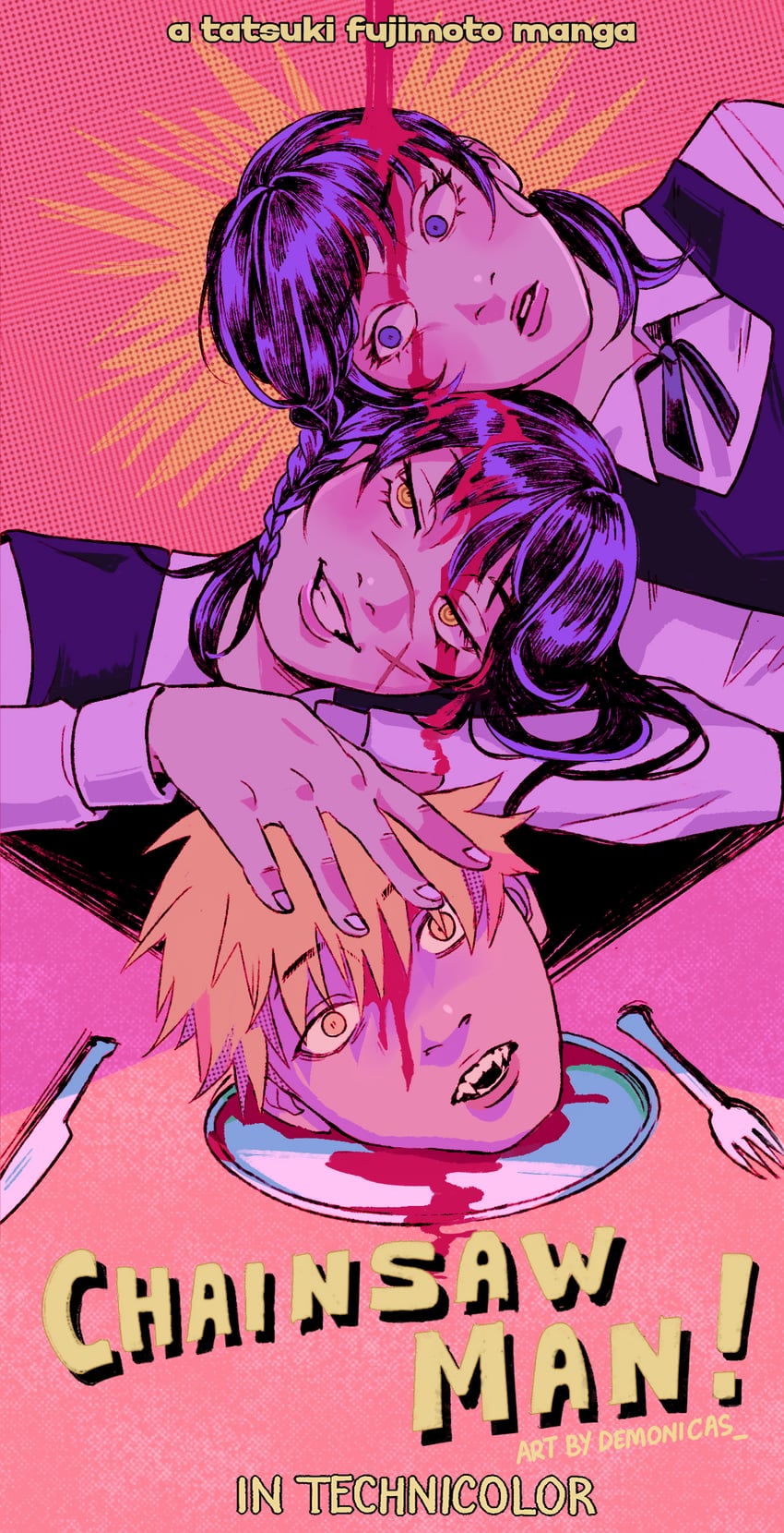 denji, yoru, and mitaka asa (chainsaw man) drawn by basstual