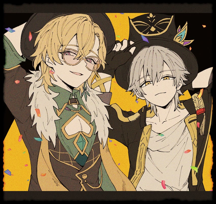 trailblazer, caelus, and aventurine (honkai and 1 more) drawn by usamipyo