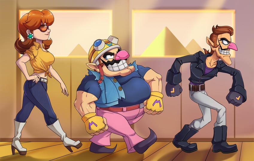 princess daisy, wario, and waluigi (mario and 2 more) drawn by toastiepumpkin
