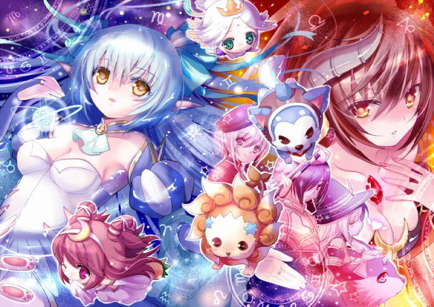 theia, cadena, tsuki no tennyo, tobinezumi, and leo (lucent heart) drawn by chimochi