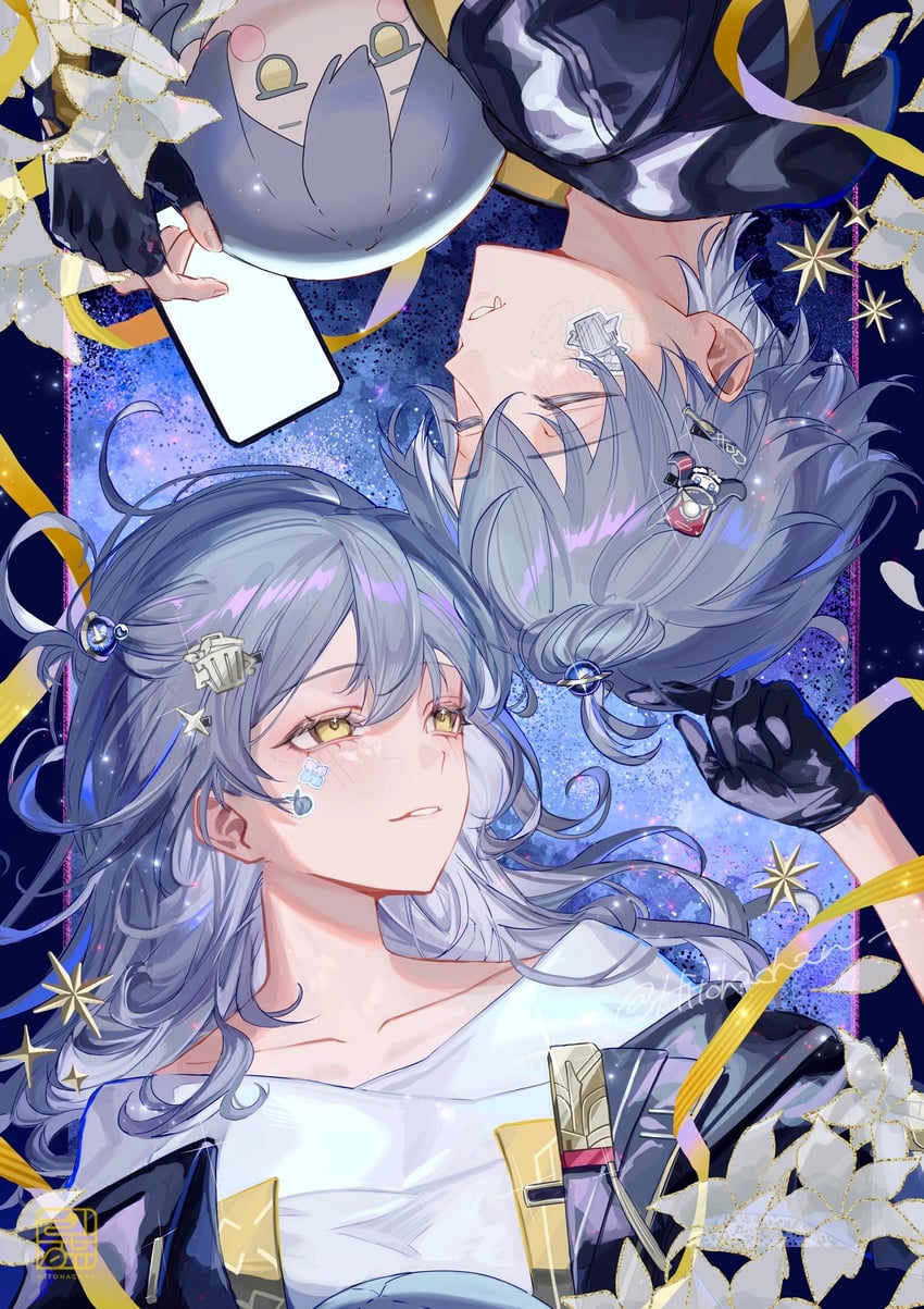 trailblazer, stelle, caelus, and pom-pom (honkai and 1 more) drawn by hitohachan