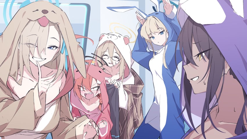 asuna, toki, karin, neru, and akane (blue archive) drawn by mmhomm