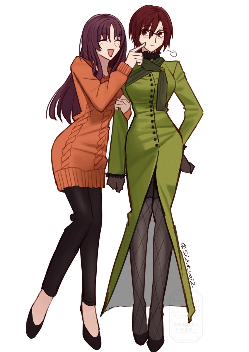 aozaki touko and suse ritsuka (mahou tsukai no yoru) drawn by shintyoi2