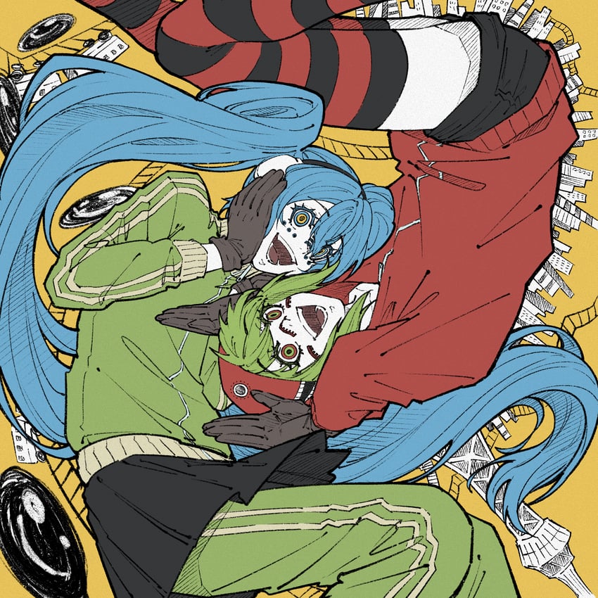 hatsune miku and gumi (vocaloid and 1 more) drawn by wan_nian_da_zha_de_r