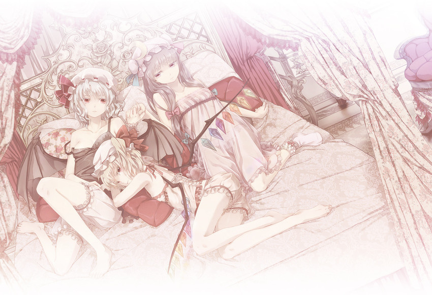 remilia scarlet, flandre scarlet, and patchouli knowledge (touhou) drawn by miyuki_ruria