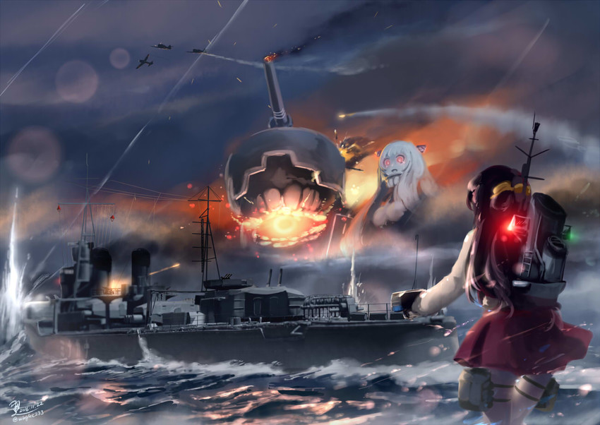 naganami and airfield princess (kantai collection) drawn by tsubasa_(abchipika)