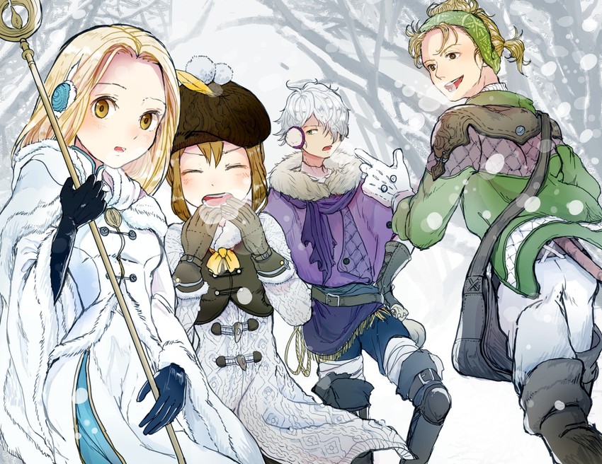 therion, tressa colzione, ophilia clement, and alfyn greengrass (octopath traveler and 1 more) drawn by rico_ot