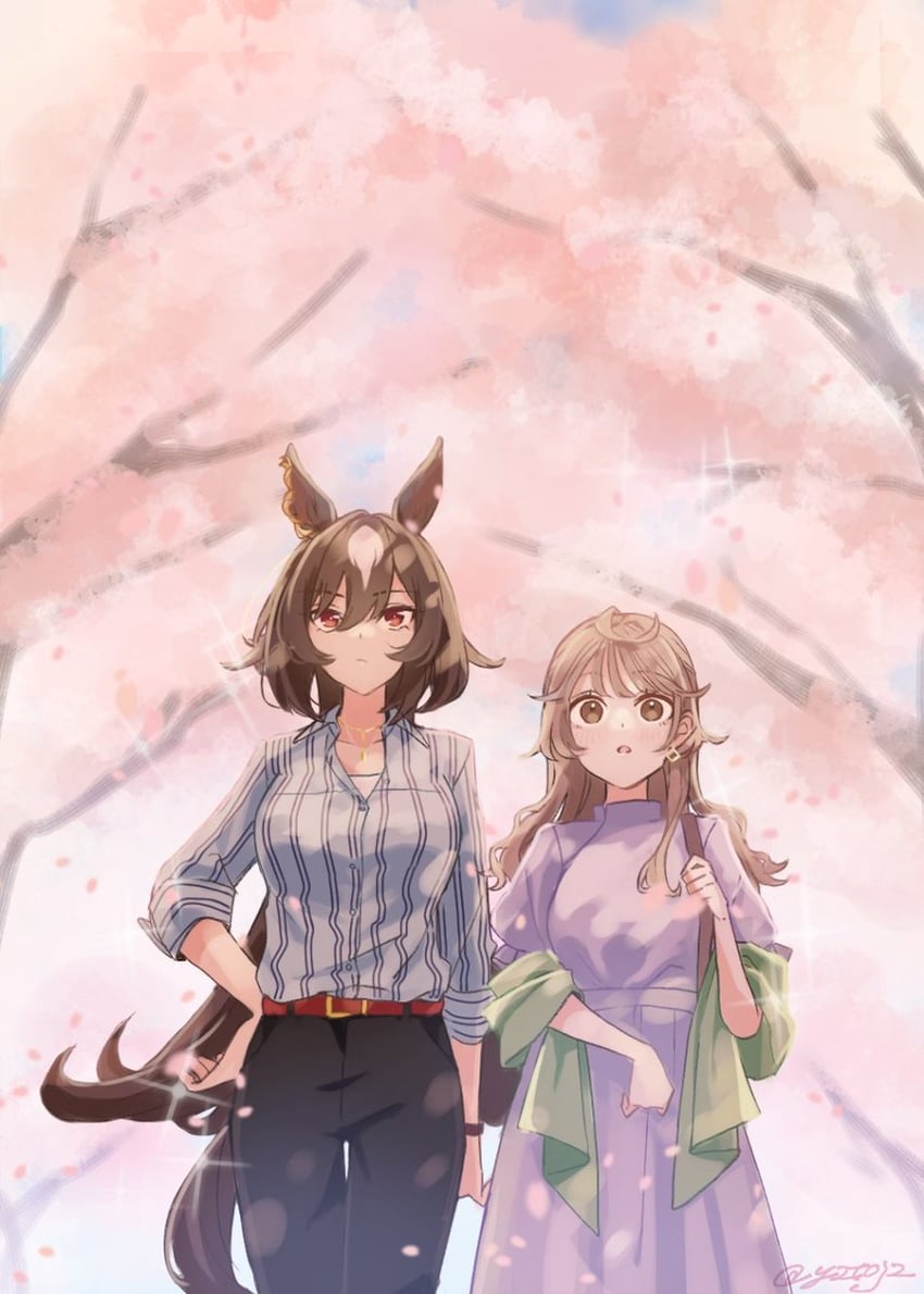 trainer, sirius symboli, female trainer, and shirohashi akari (umamusume) drawn by toji_(y2toj2)