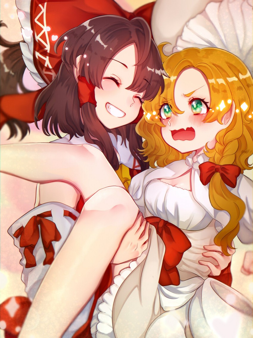 hakurei reimu and kirisame marisa (touhou) drawn by uchisaki_himari