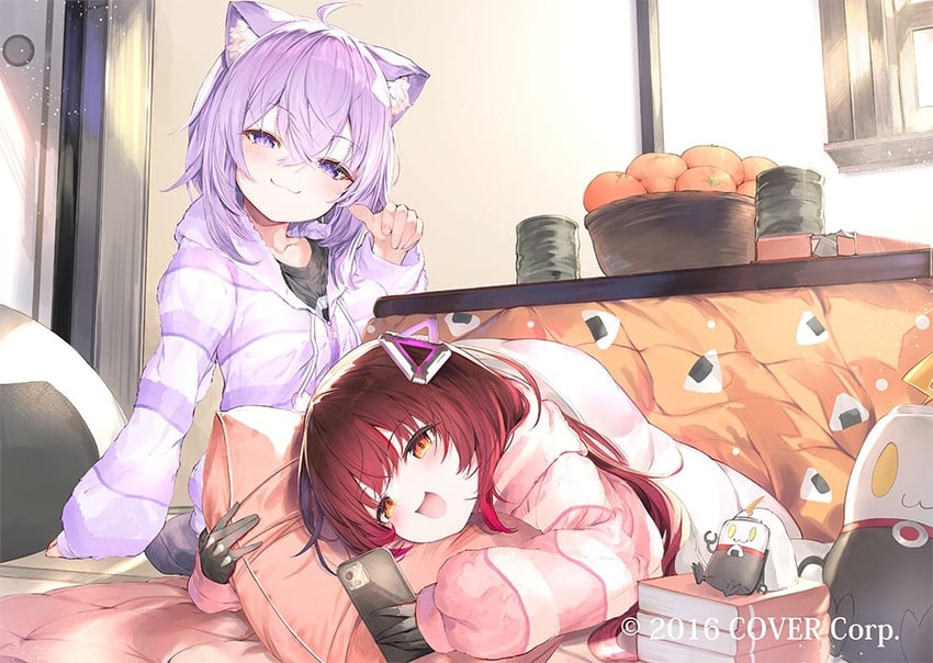 nekomata okayu and roboco-san (hololive) drawn by fal_maro