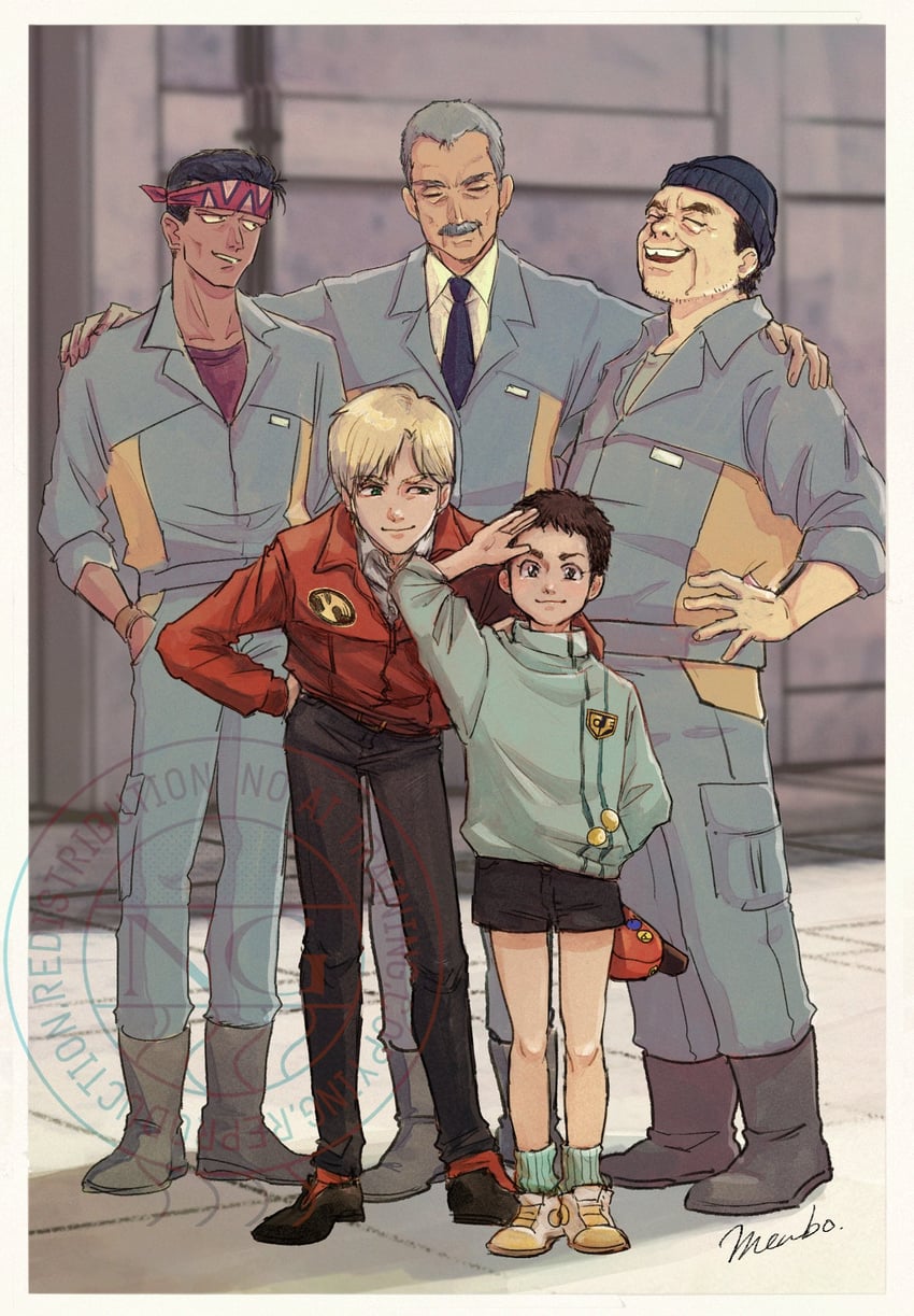 bernard wiseman, alfred izuruha, steiner hardy, mikhail kaminsky, and gabriel garcia (gundam and 1 more) drawn by menboycho