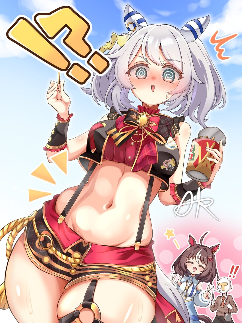trainer, t-head trainer, hishi miracle, and gran alegria (umamusume) drawn by akikawa_noya