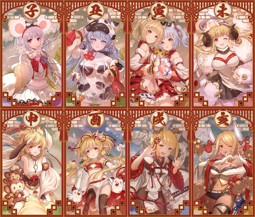 anila, vikala, andira, vajra, catura, and 4 more (granblue fantasy) drawn by rasneko