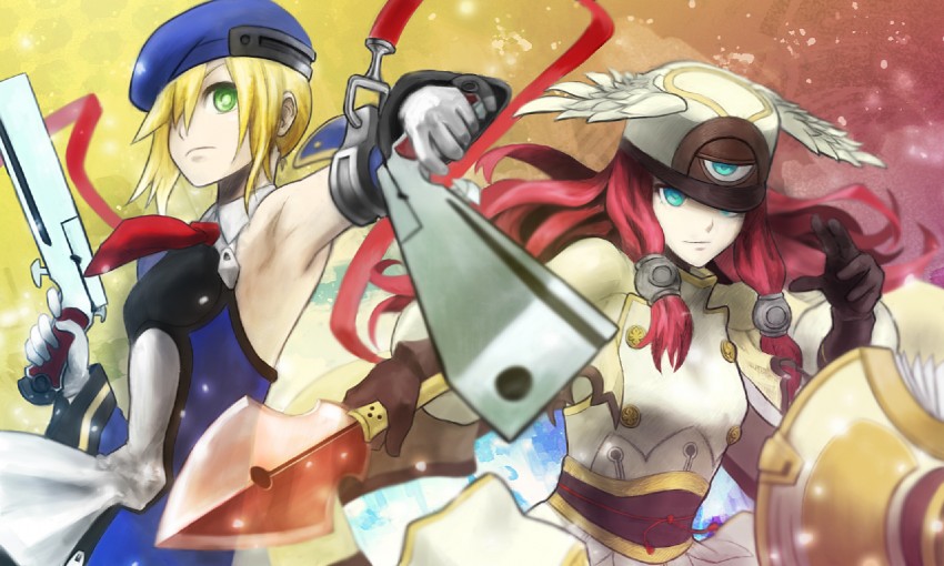 noel vermillion and tsubaki yayoi (blazblue) drawn by fukuhara_tetsuya