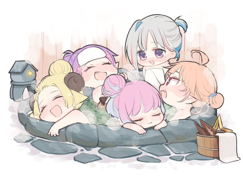 tokoyami towa, amane kanata, kiryu coco, tsunomaki watame, and himemori luna (hololive) drawn by isuka