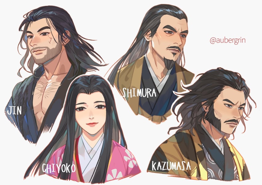 sakai jin, lord shimura, sakai kazumasa, and sakai chiyoko (ghost of tsushima) drawn by aubergrin