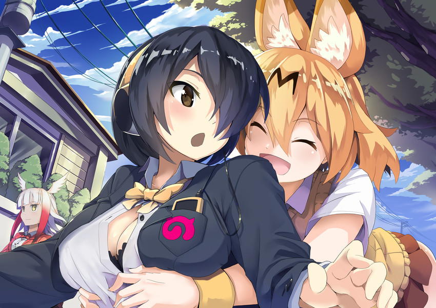 serval, japanese crested ibis, and emperor penguin (kemono friends) drawn by zelitto