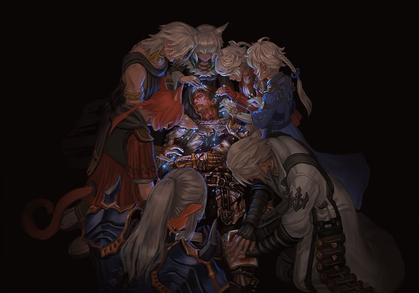 warrior of light, y'shtola rhul, g'raha tia, adventurer, alisaie leveilleur, and 4 more (final fantasy and 1 more) drawn by athena-erocith
