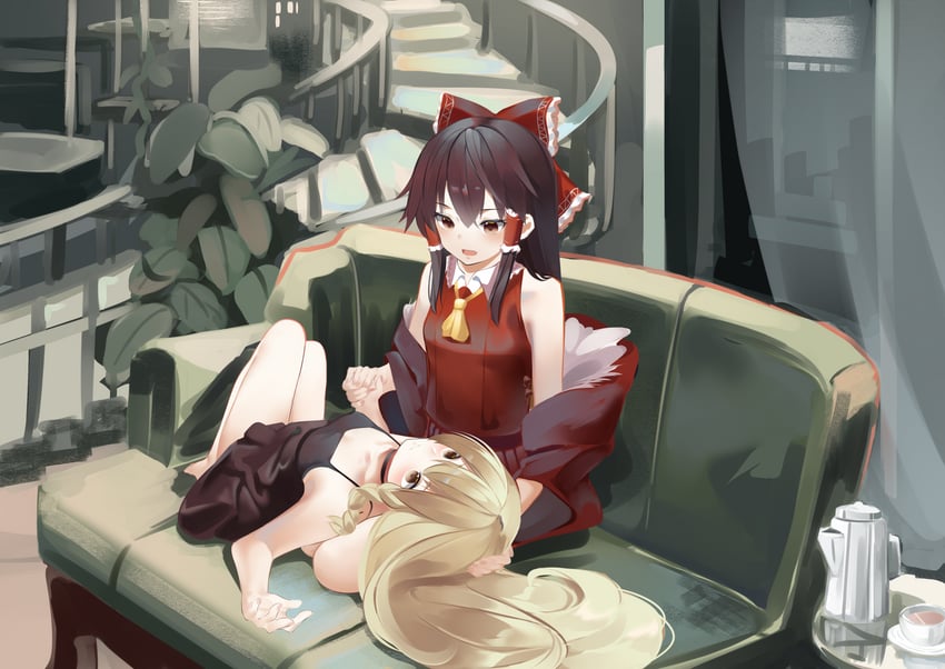 hakurei reimu and kirisame marisa (touhou) drawn by zeppeki_shoujo