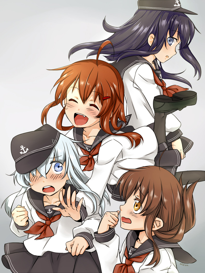 hibiki, inazuma, ikazuchi, and akatsuki (kantai collection) drawn by miniru